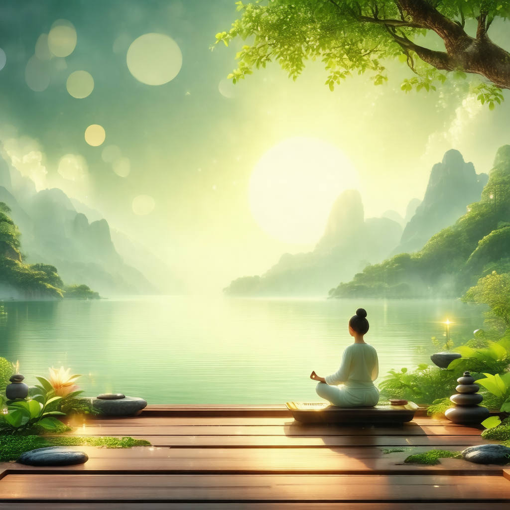 Woman sitting on a wooden platform near a body of water