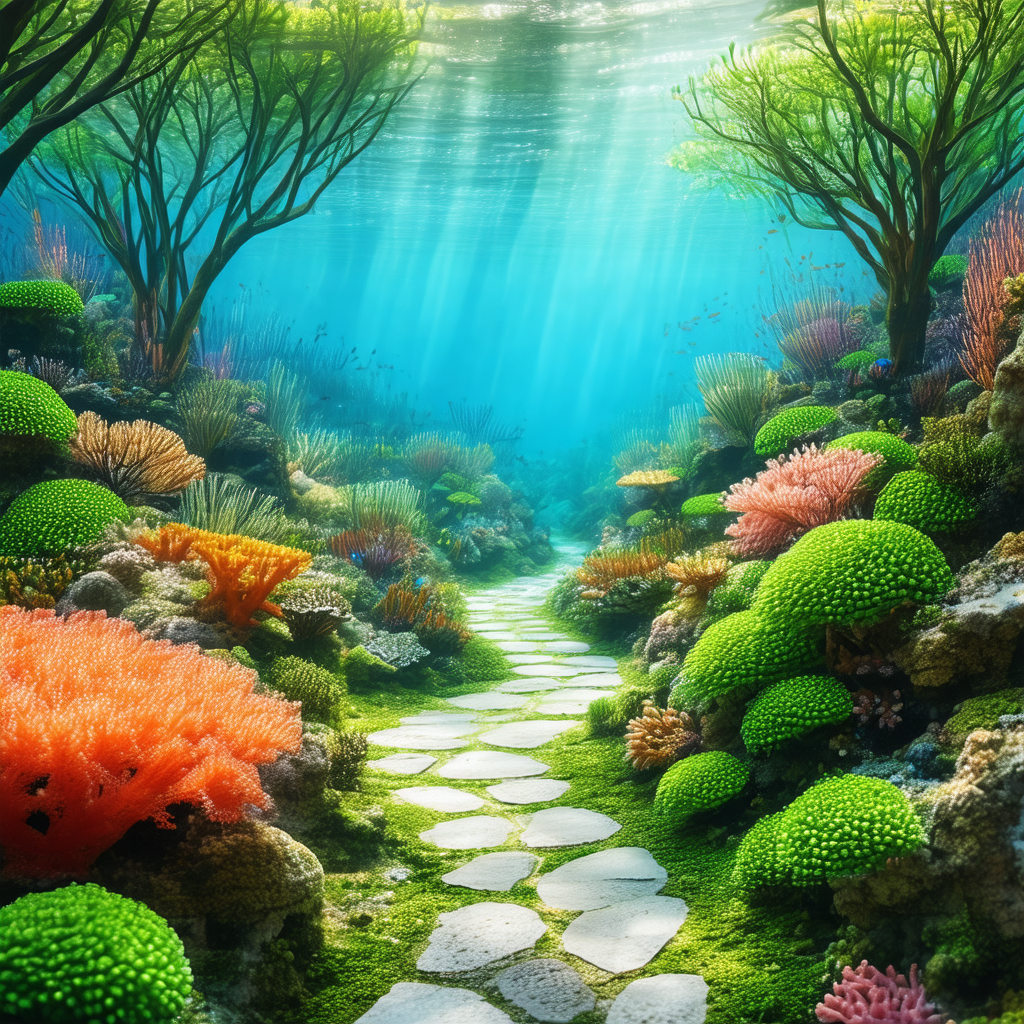 Beautiful underwater scene with a pathway leading through...