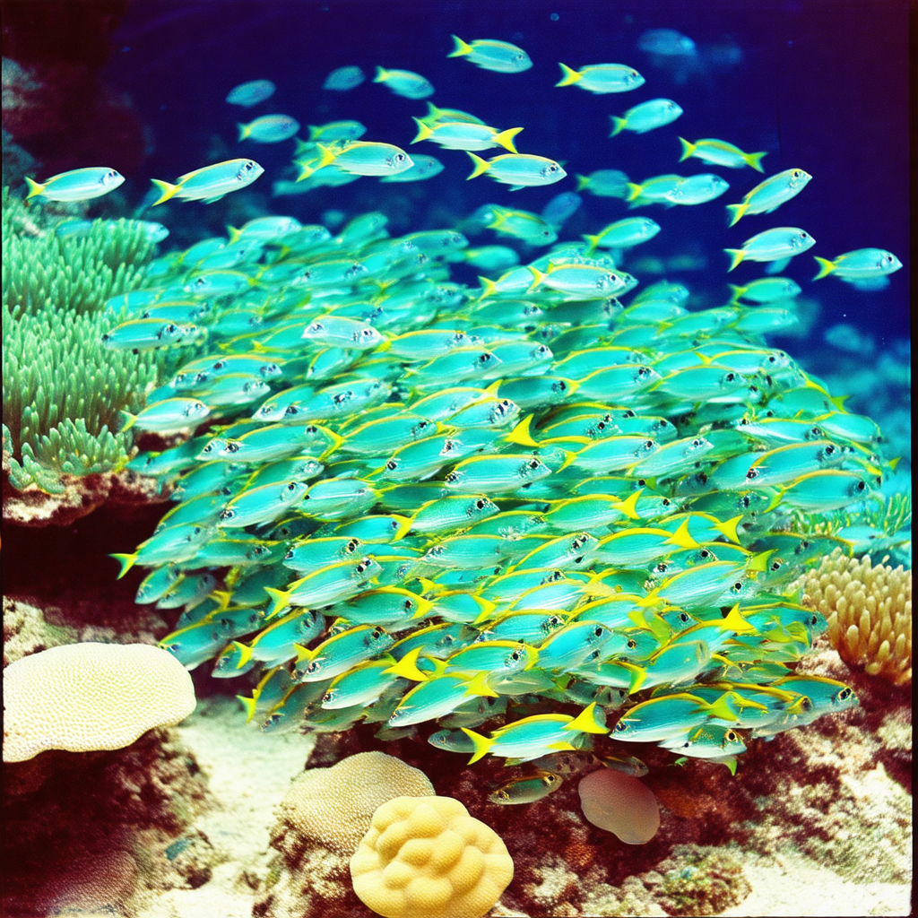 Vibrant coral reef with a variety of colorful fish swimmi...
