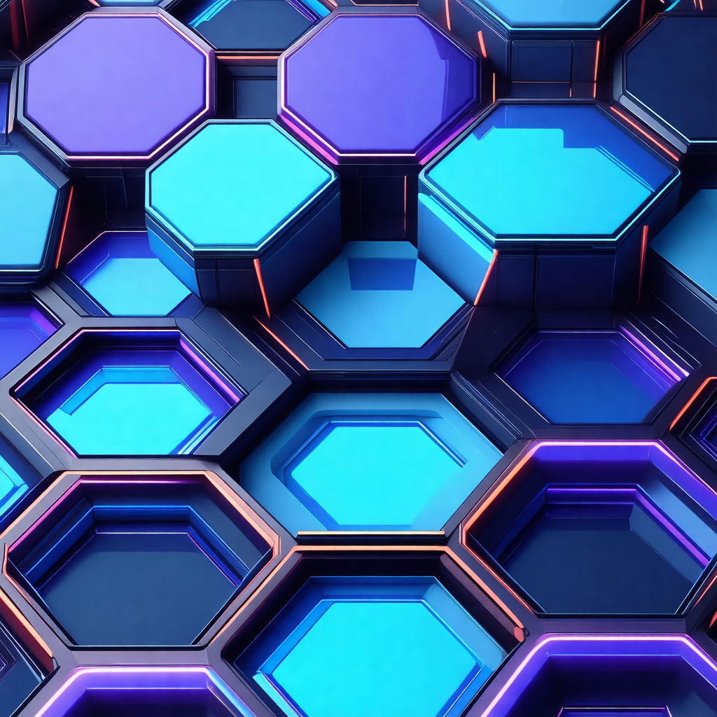 Blue and purple honeycomb pattern, which is reminiscent o...