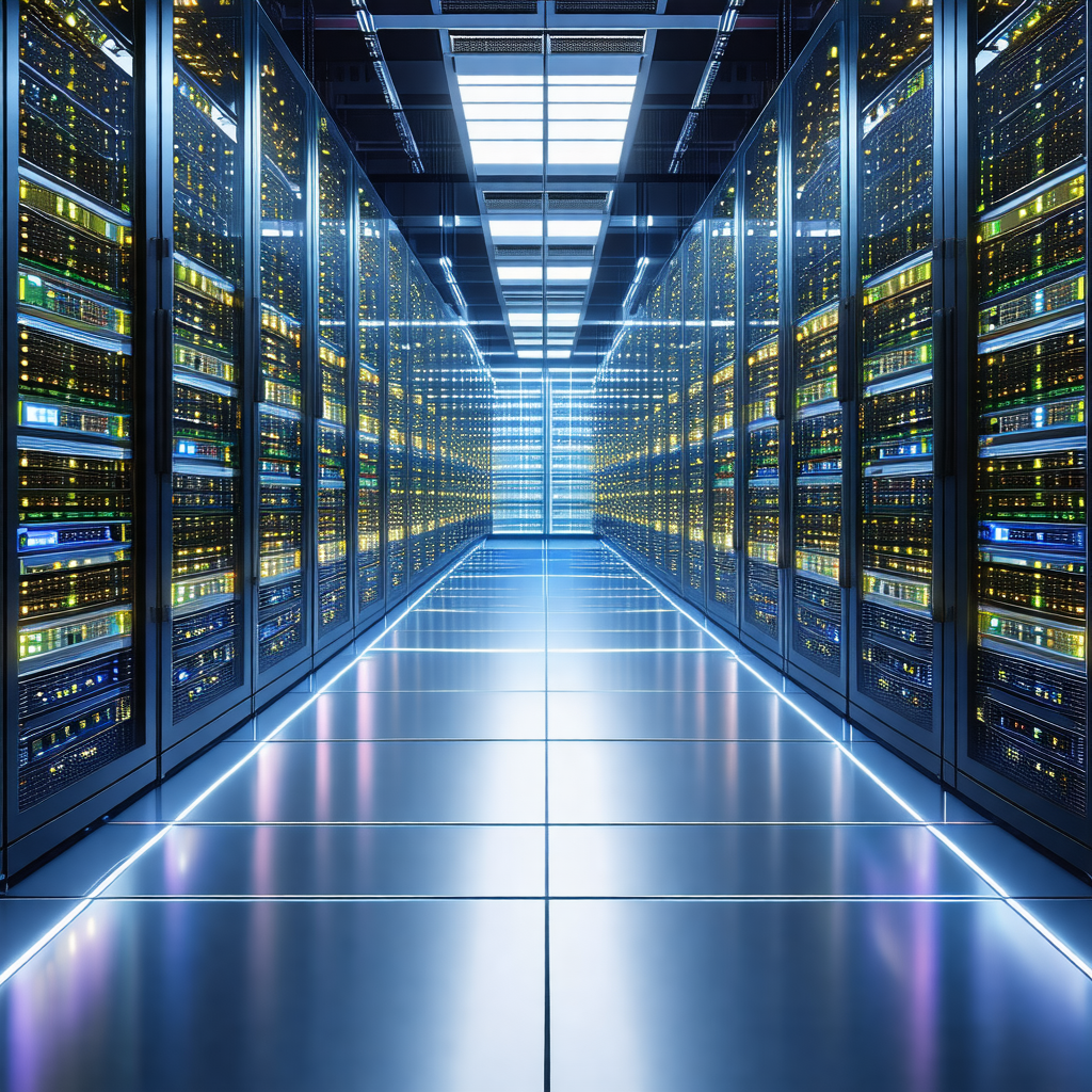 Large room filled with rows of computer servers