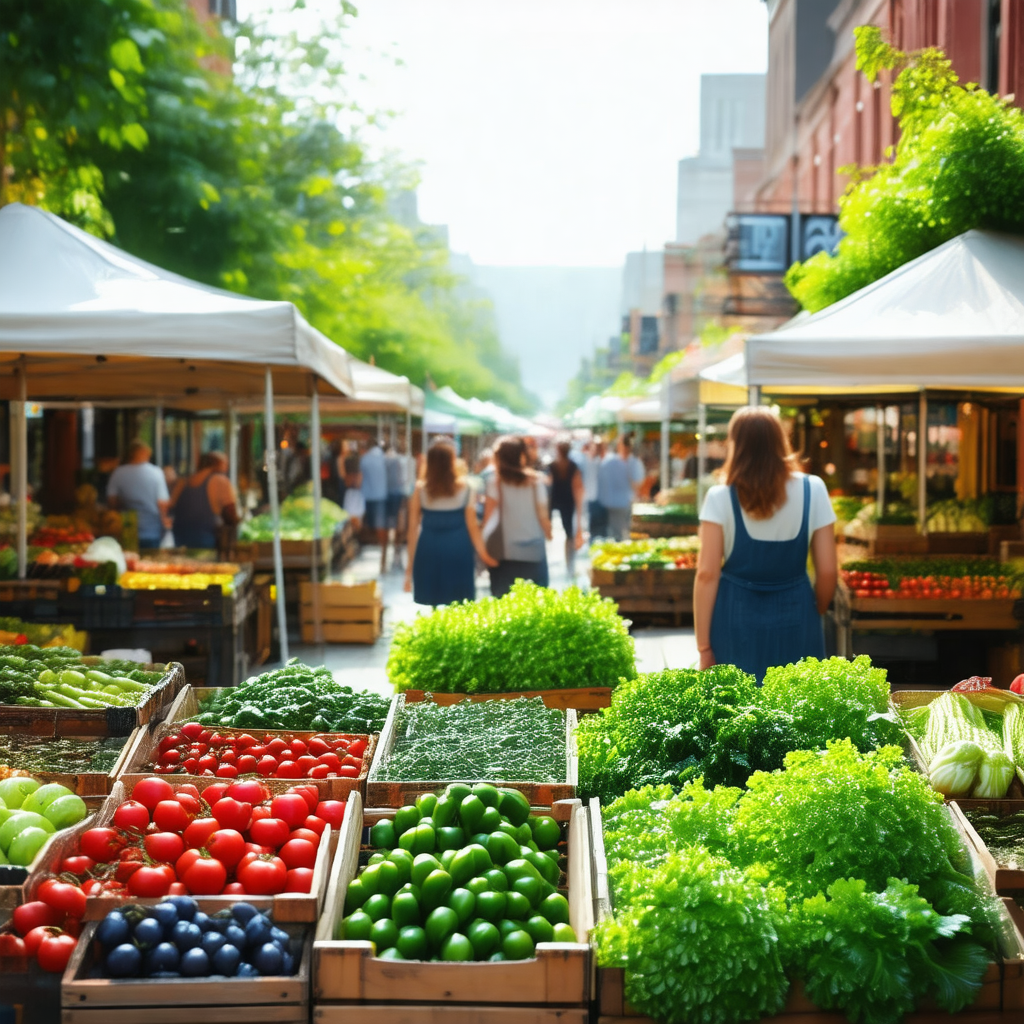Bustling farmers market with a large variety of fresh veg...