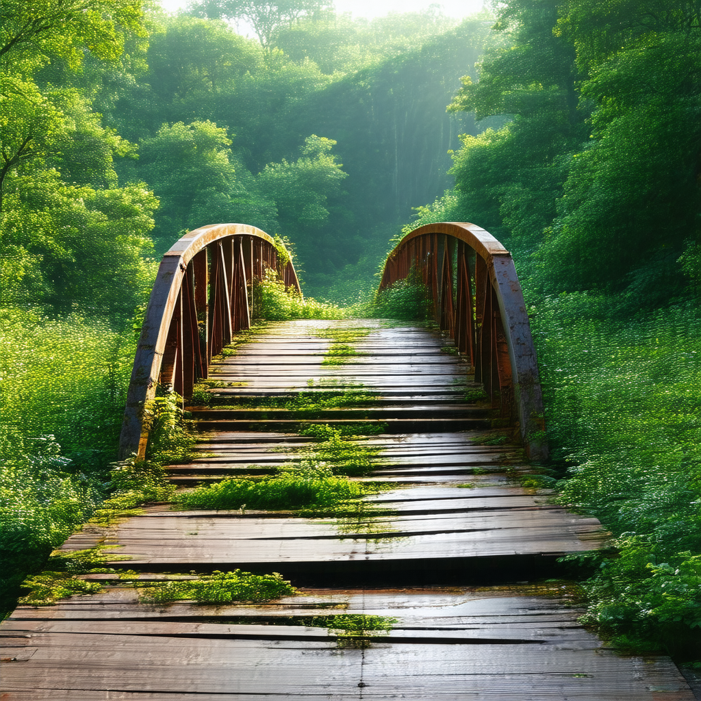 Wooden bridge that spans across a forest