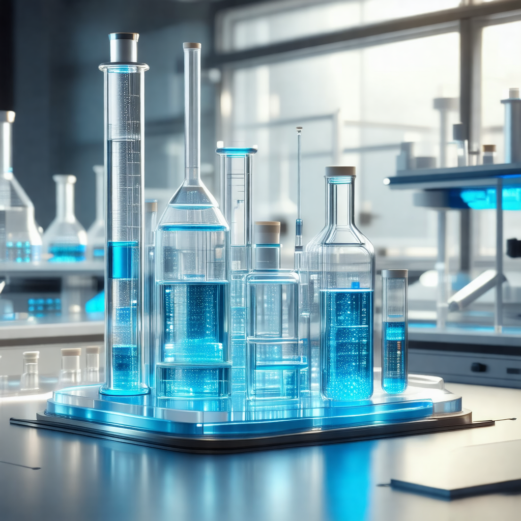 Laboratory setting with a variety of glass beakers and vials