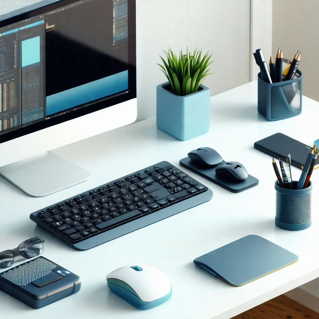 Desk with a computer keyboard and mouse placed on it