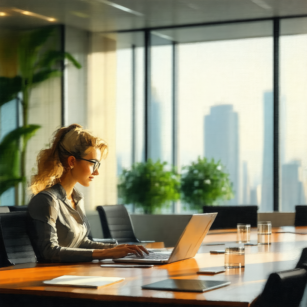 Woman sitting at a desk in an office setting