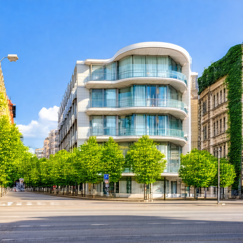 Large, modern building with a curved design