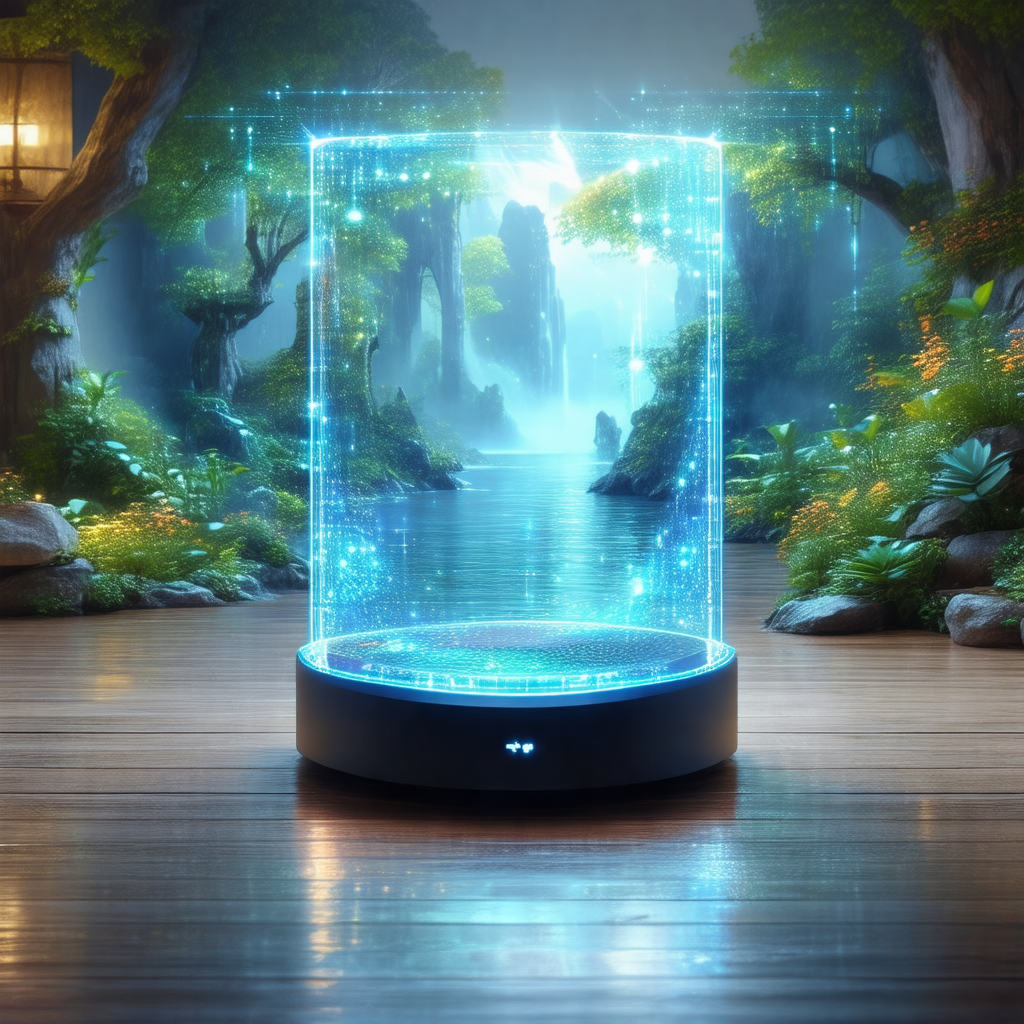 Futuristic-looking device, possibly a speaker or a light,...
