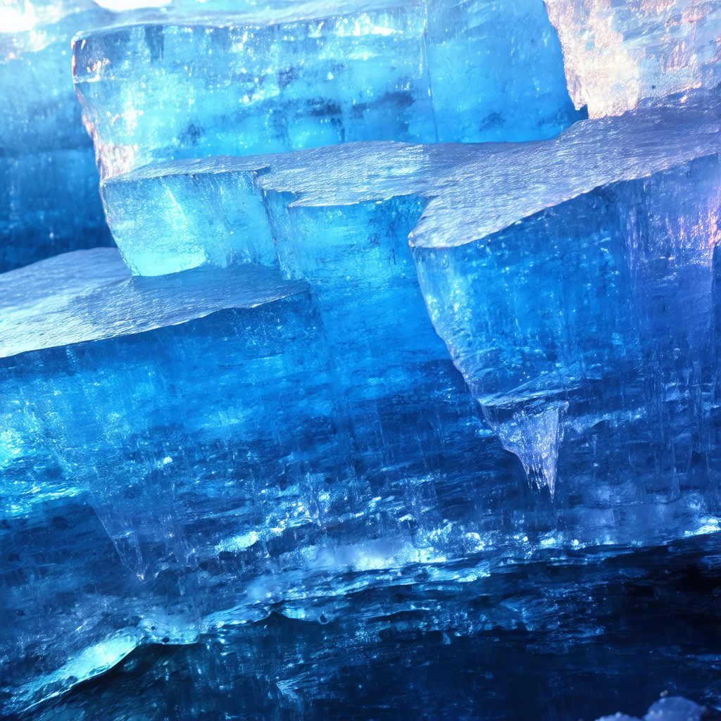 Large, blue, and clear ice formation, possibly a glacier ...
