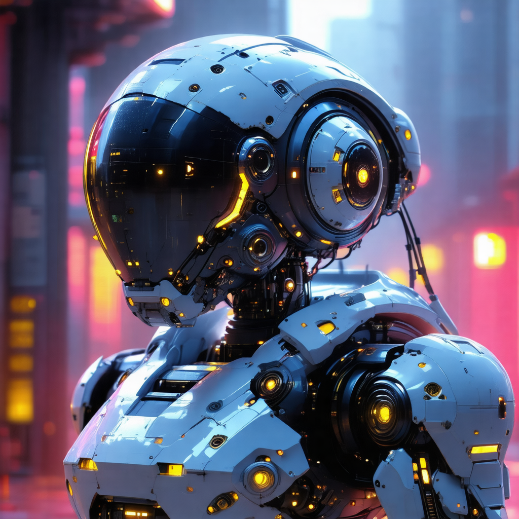 Futuristic robot with a white and black color scheme