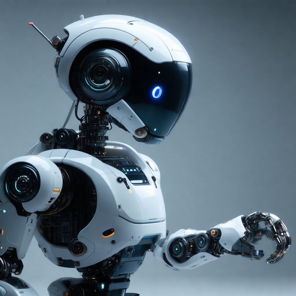 Robot with a white and grey color scheme