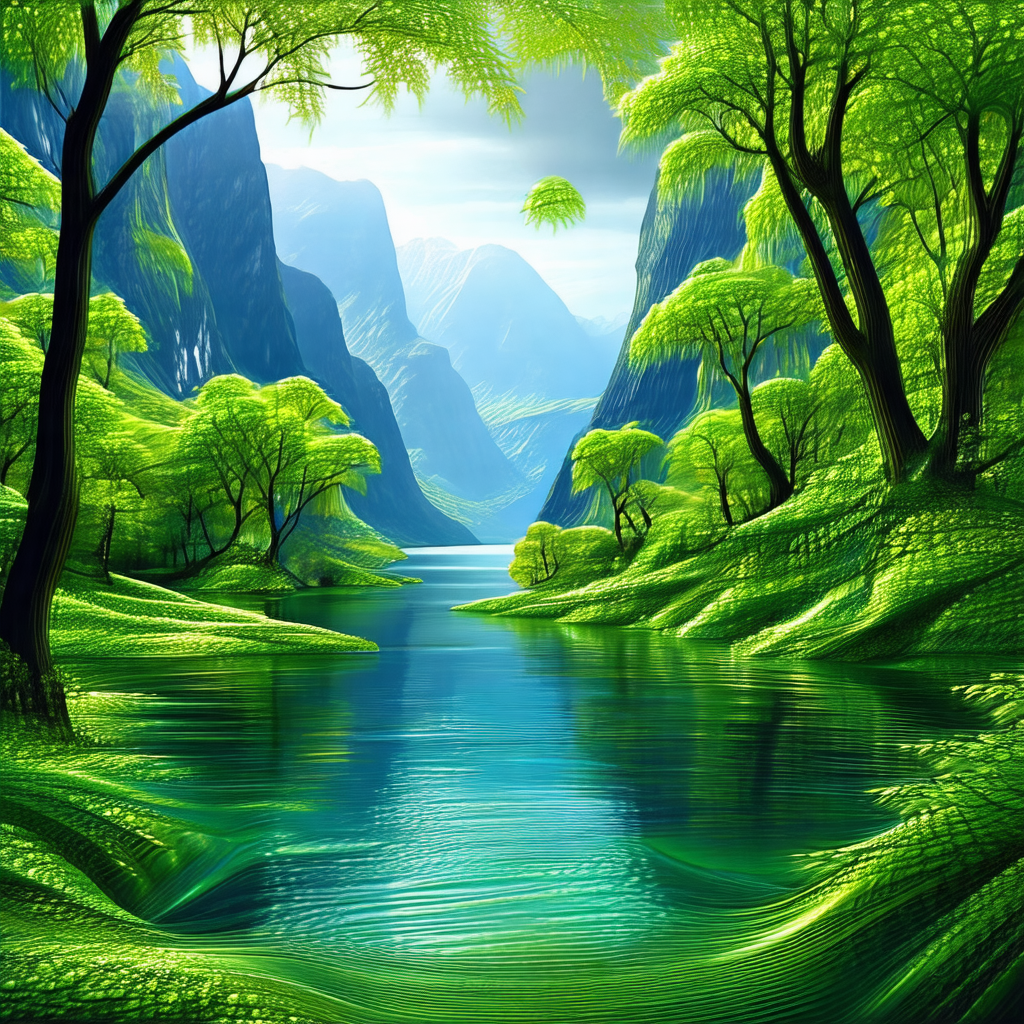 Serene scene of a river flowing through a lush green forest
