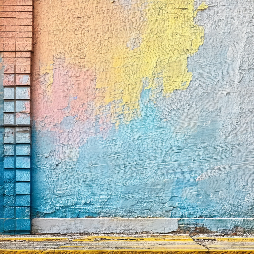 Colorful wall with a yellow, blue, and pink background