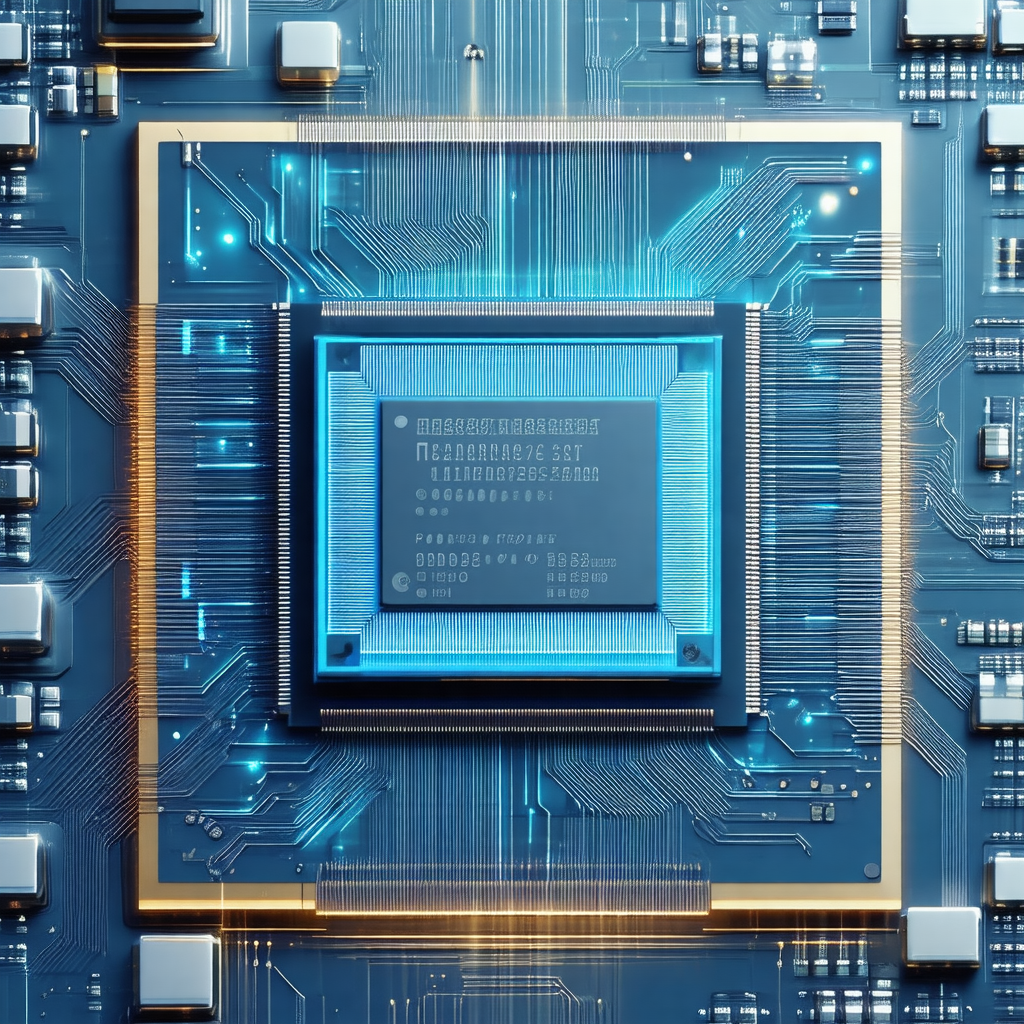 Close-up of a computer chip with a blue background