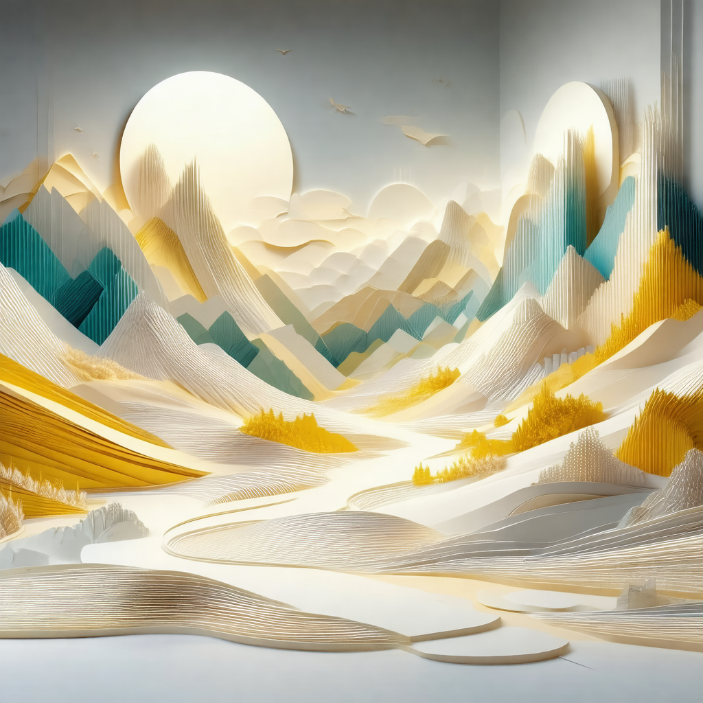 Large, three-dimensional mountain scene created from paper
