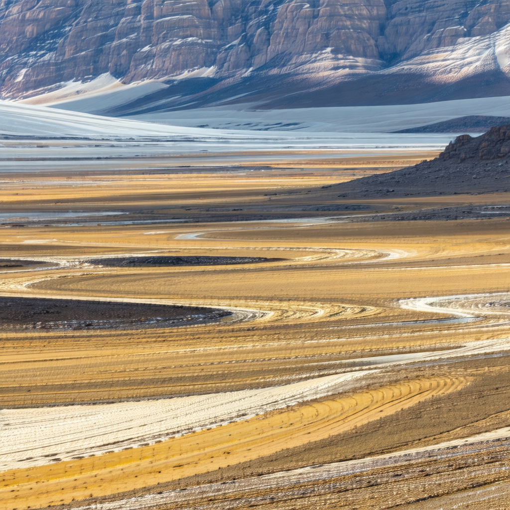 Large, open field with a mountain range in the background