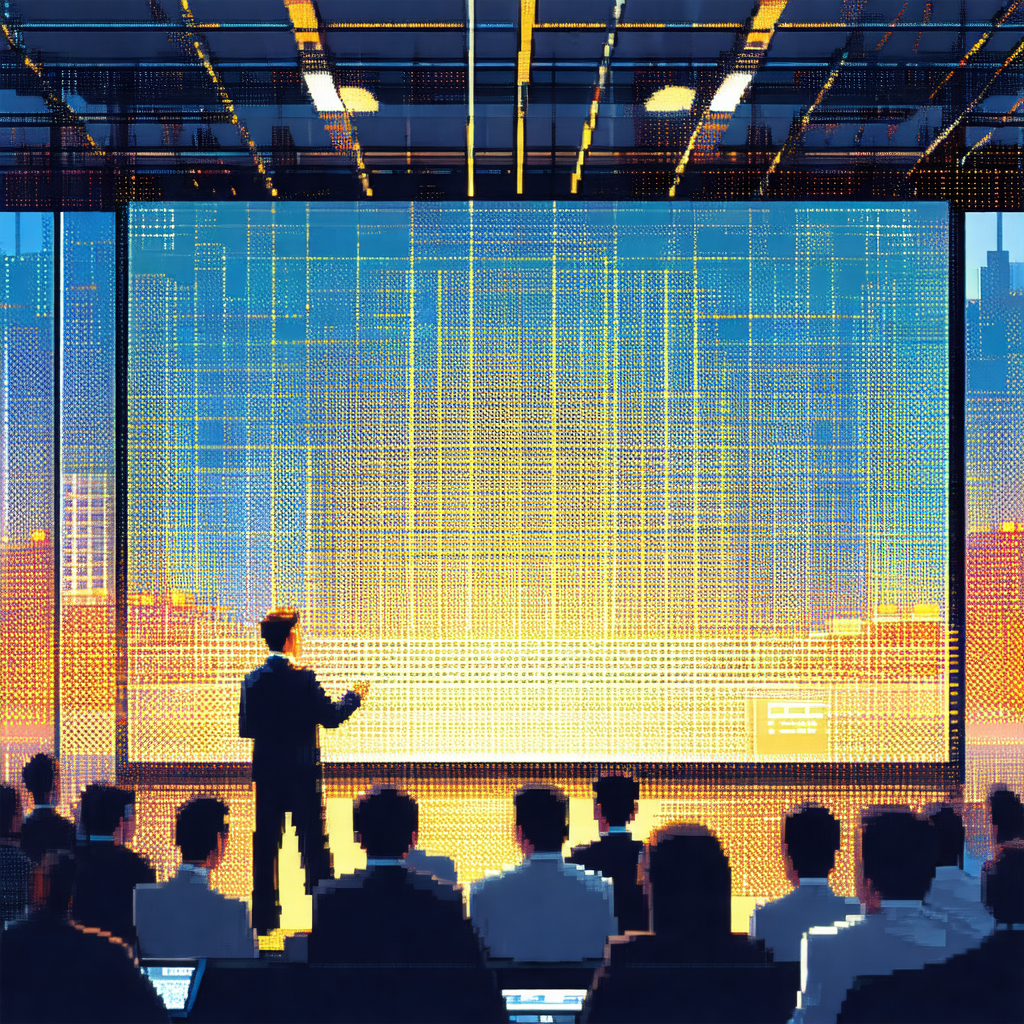 Computer-generated (cgi) drawing of a man giving a presen...