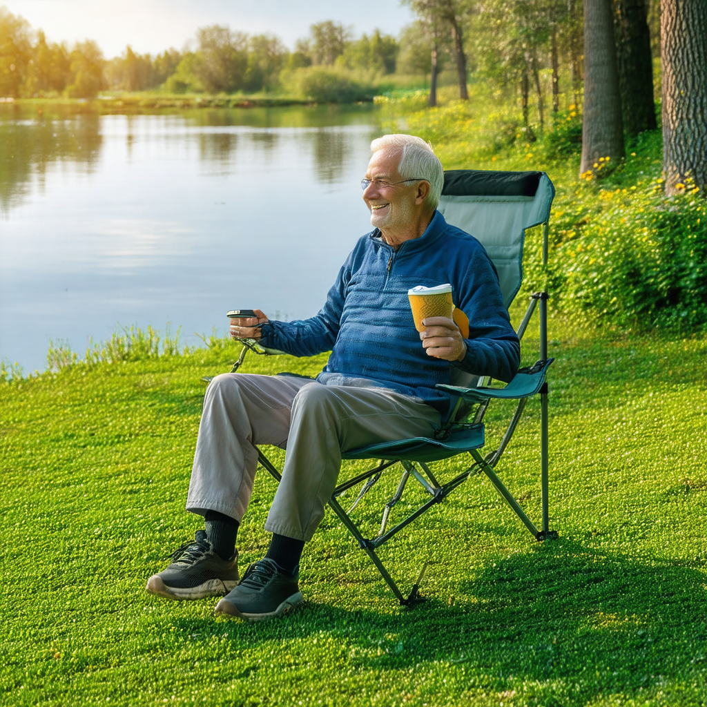 Older man sitting in a lawn chair, enjoying the outdoors