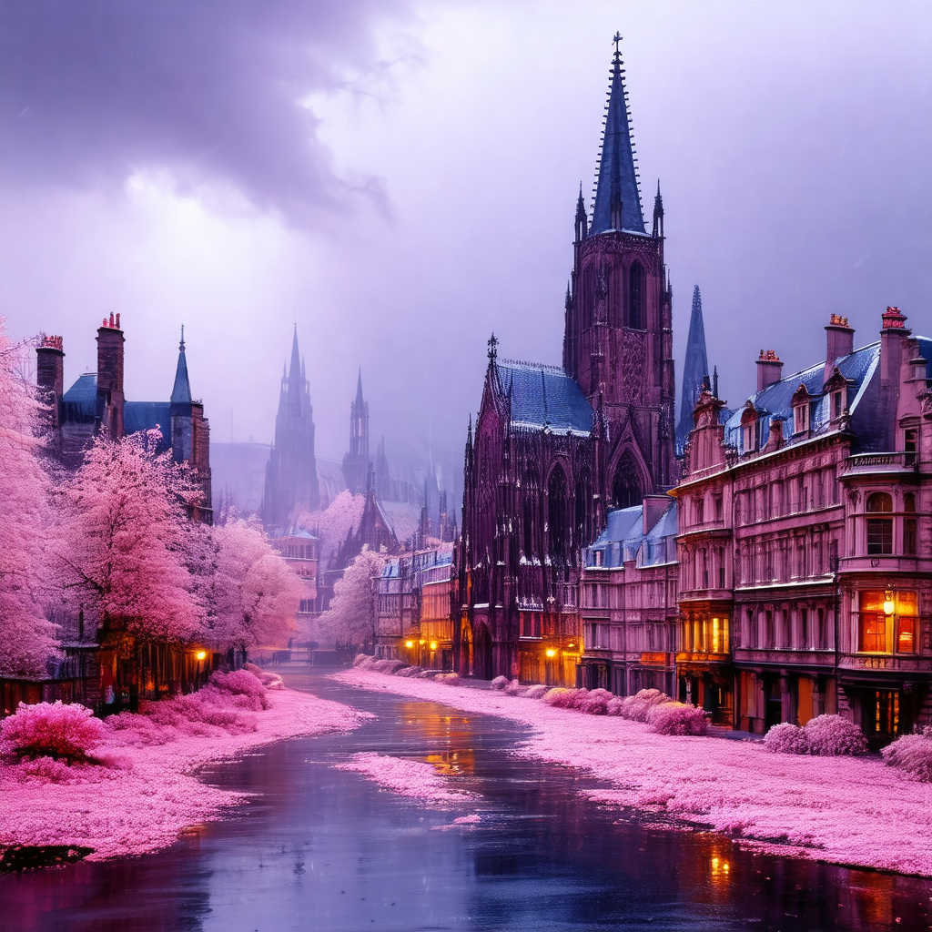 Beautiful cityscape with a river flowing through the midd...