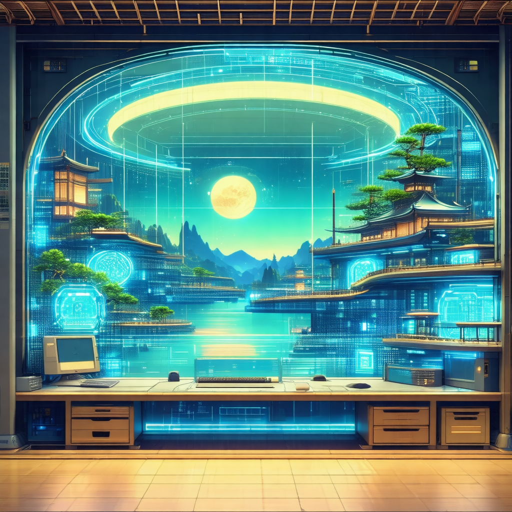 Computer-generated (cgi) scene of a city with a large moo...