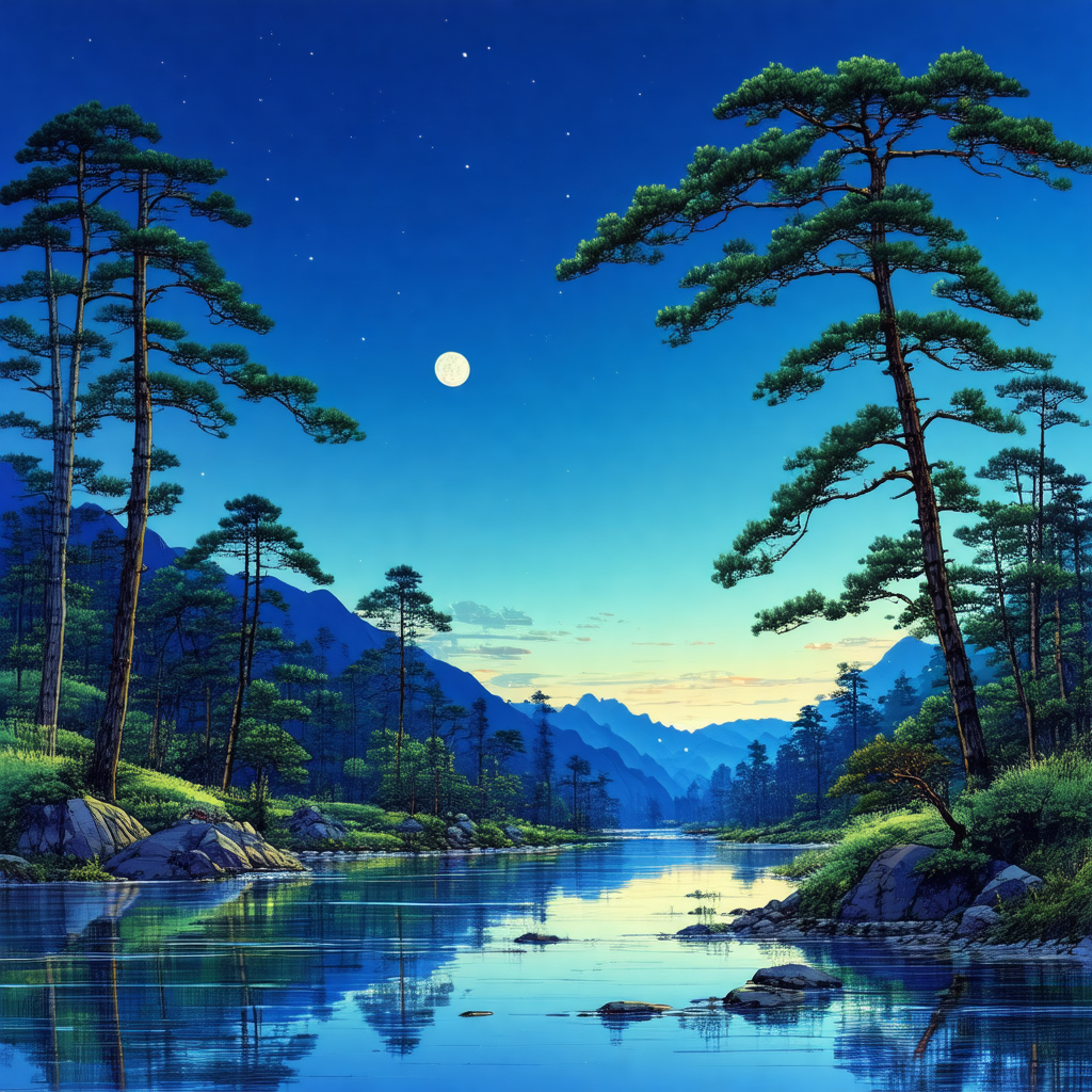 Serene scene of a river flowing through a forest