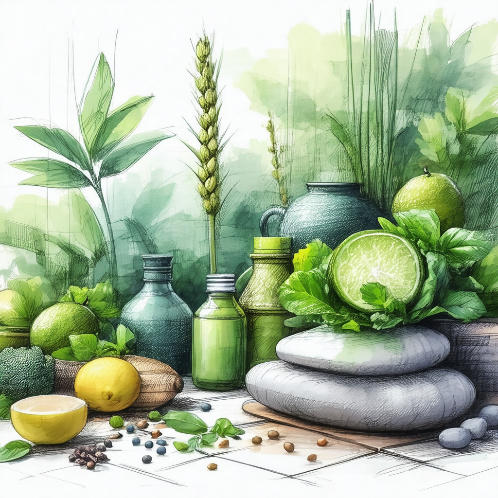 Table with a variety of fruits and vegetables displayed o...