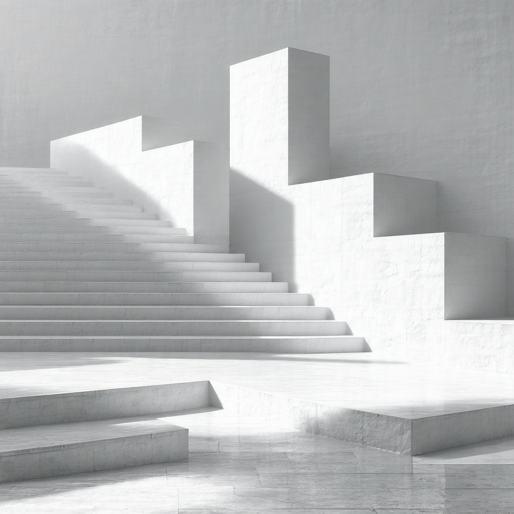 Large white staircase with a total of 12 steps