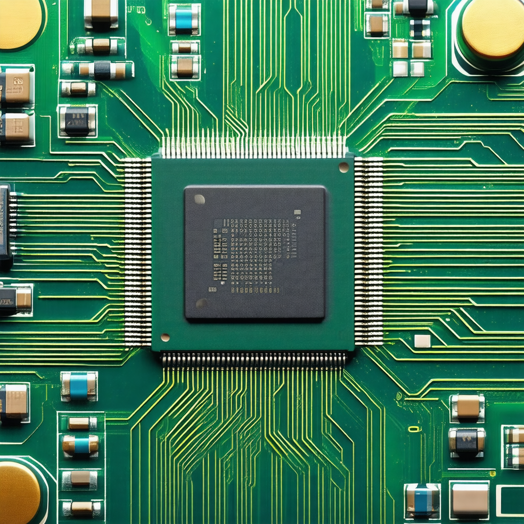 Close-up of a computer circuit board with a green background