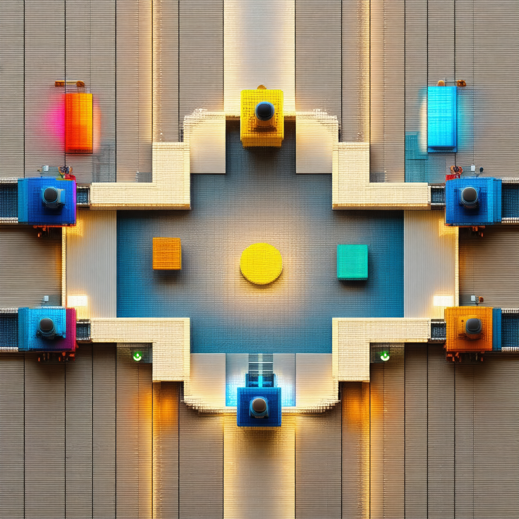 Large, multi-colored building with a central atrium