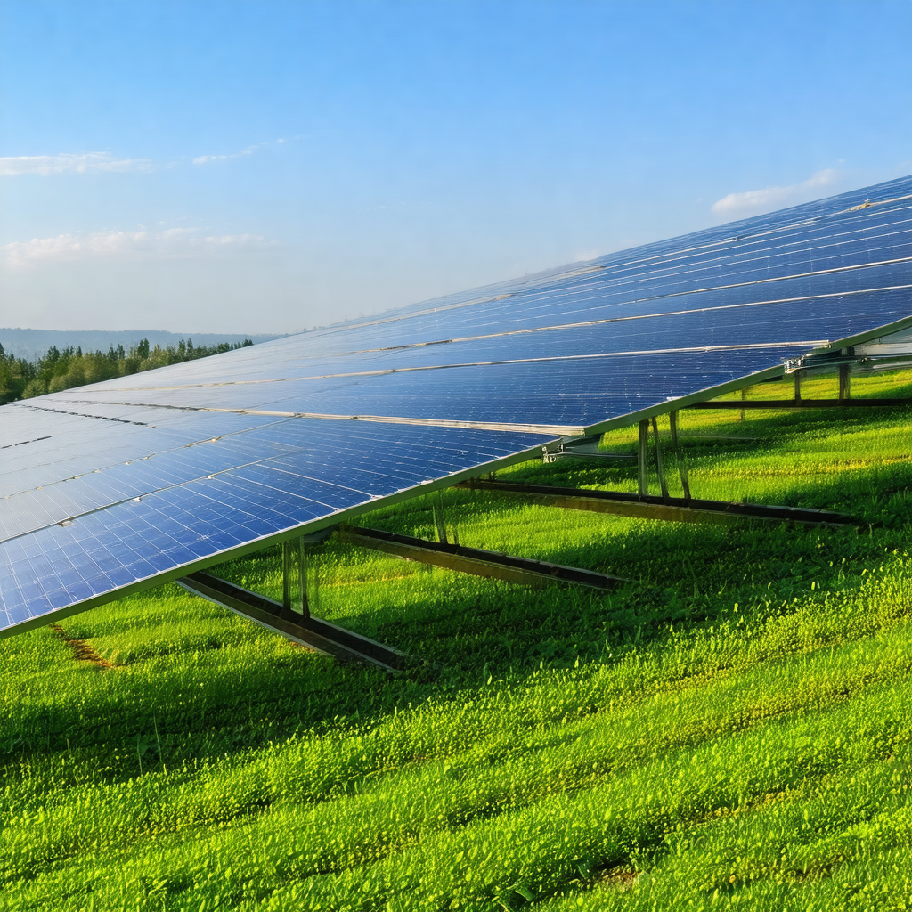 Large solar panel, which is a part of a solar farm, situa...