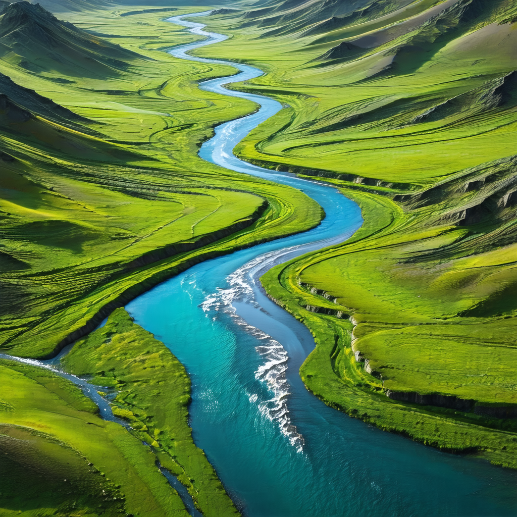 Beautiful river flowing through a lush green valley