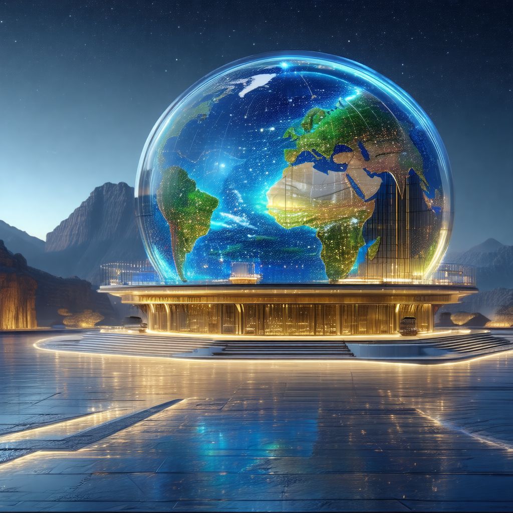 Large, round, glass building with a globe inside
