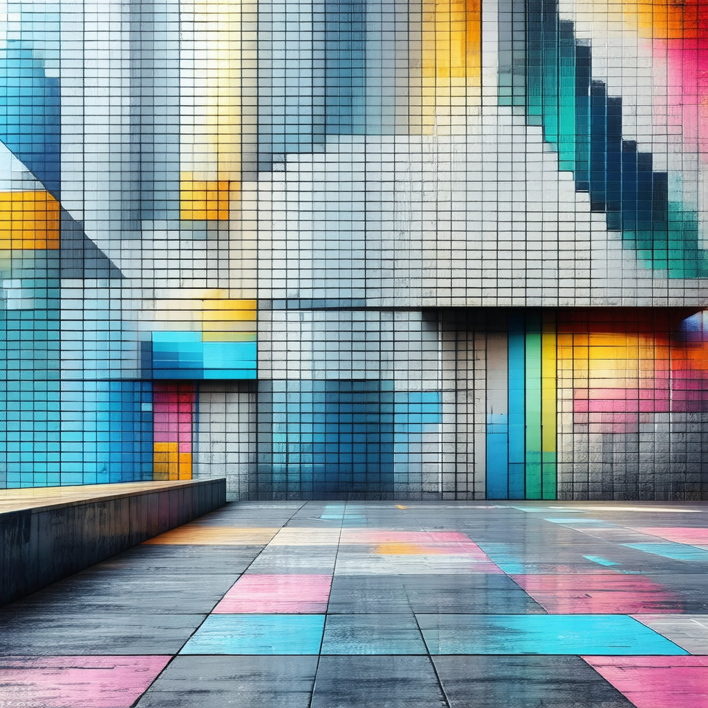 Large building with a colorful mosaic design on its side