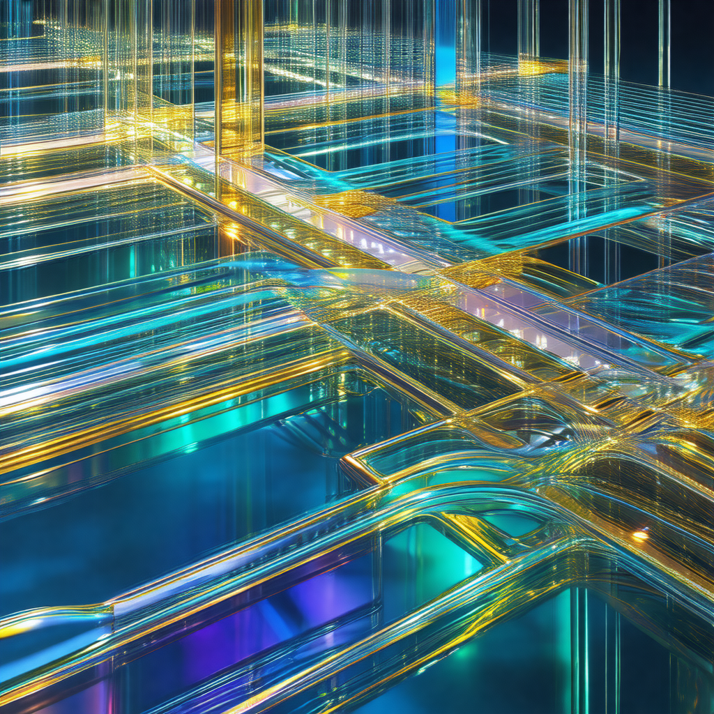 Close-up of a futuristic cityscape, featuring a network o...