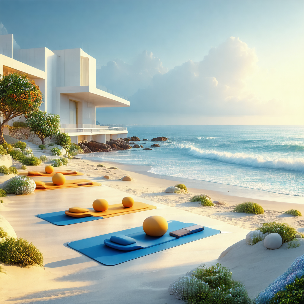 Beautiful beach scene with a large white house situated o...