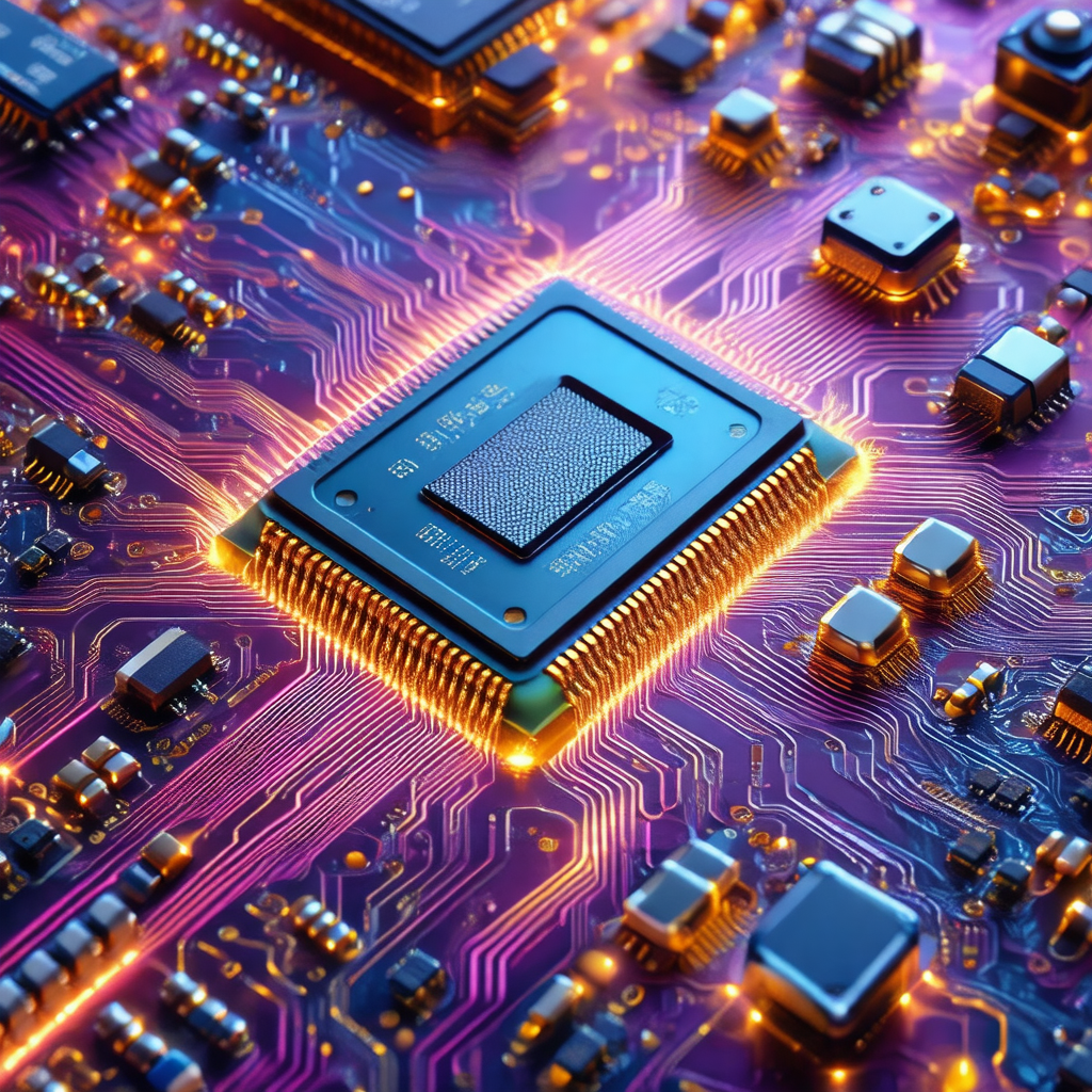 Close-up of a computer chip, which is the central focus o...