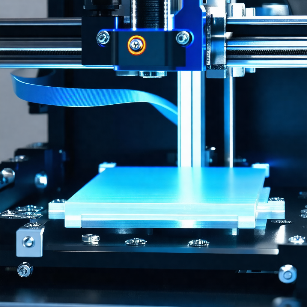 3d printer in action, creating a blue object