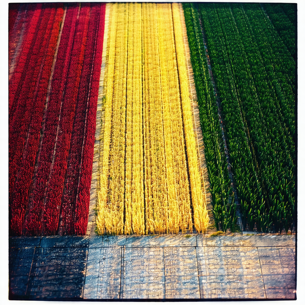 Large field with a variety of crops, including a mix of r...