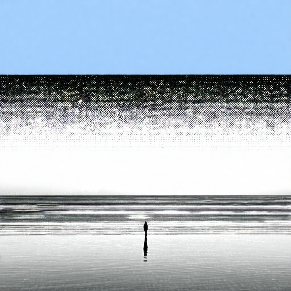 Lone person standing in the middle of a large body of wat...