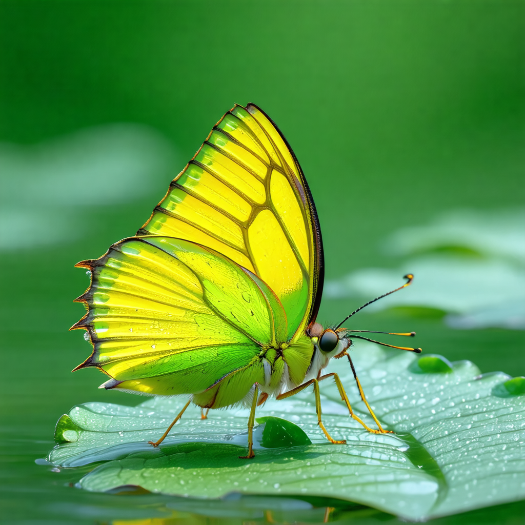 Beautiful butterfly perched on a leaf in a pond