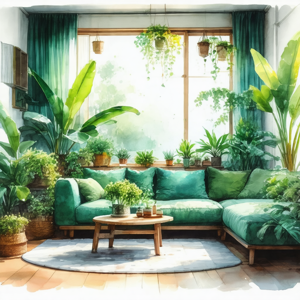 Colorful and lively drawing of a living room filled with ...
