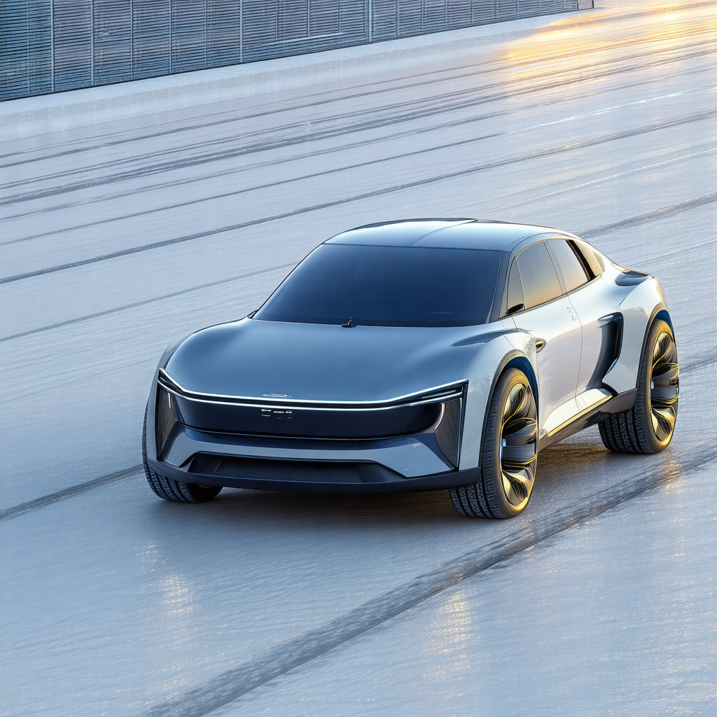 Sleek, futuristic-looking car driving on a track