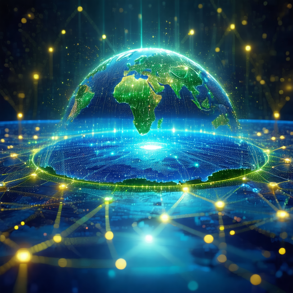 Blue and green globe of the earth, surrounded by a multit...