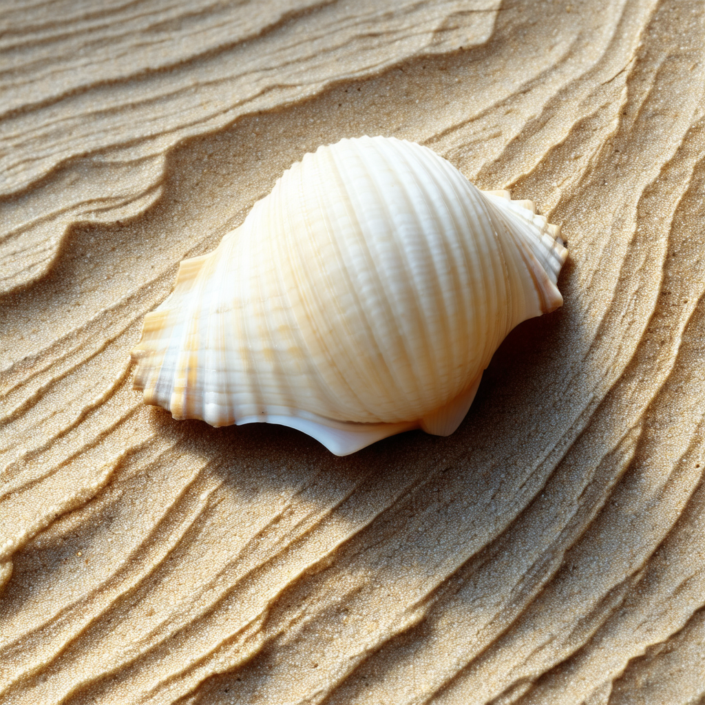 Beautiful shell, likely a seashell, sitting on a sandy su...