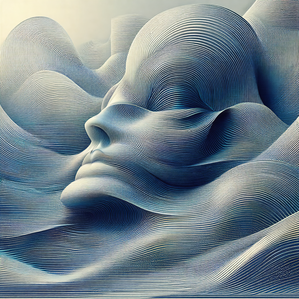 Blue and white sculpture of a person's head, possibly a w...