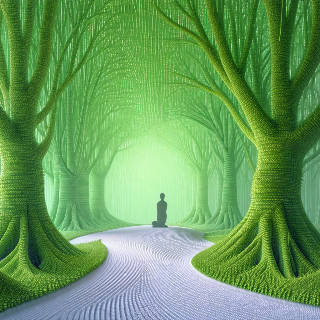 Person sitting on the ground in a forest, surrounded by t...