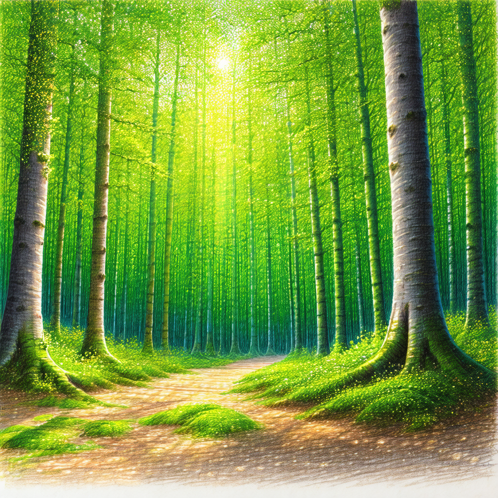 Lush green forest with a dirt path running through it