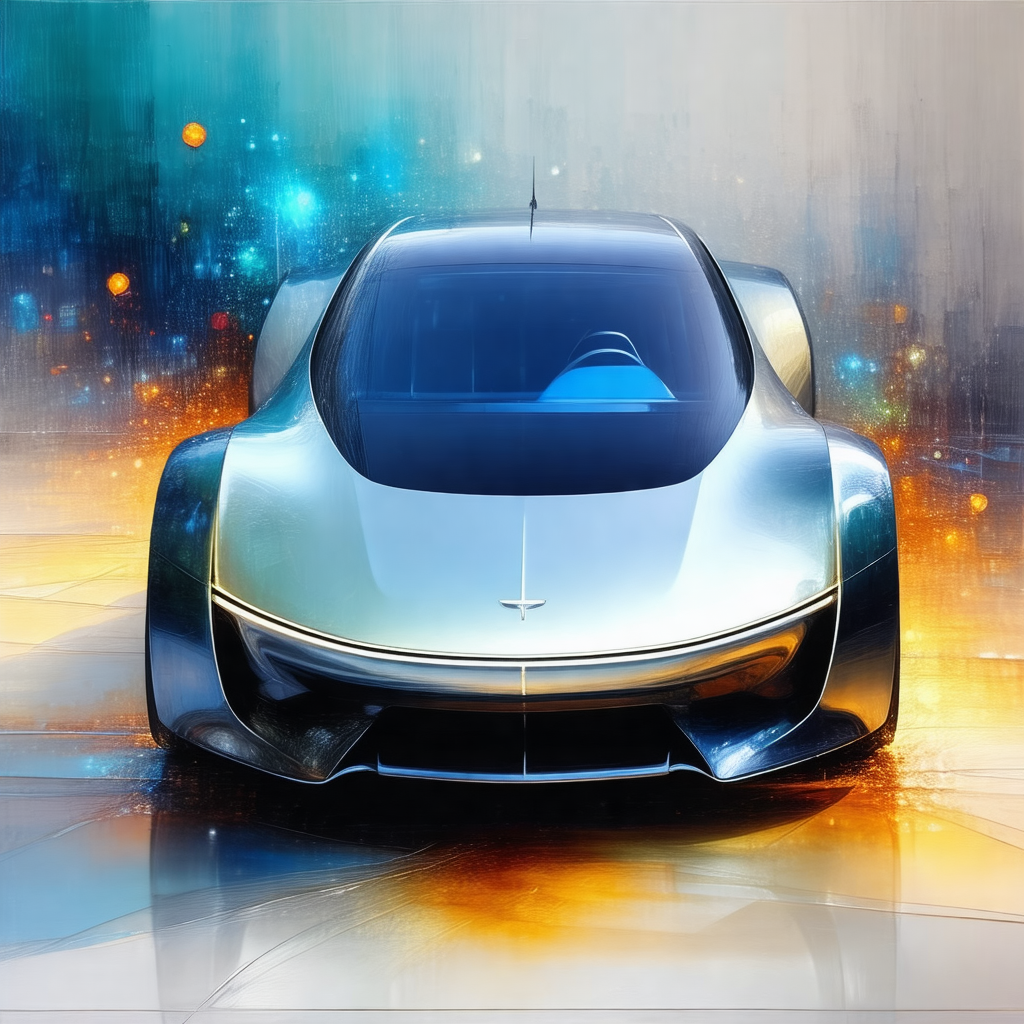 Futuristic car with a sleek design, sitting on a road