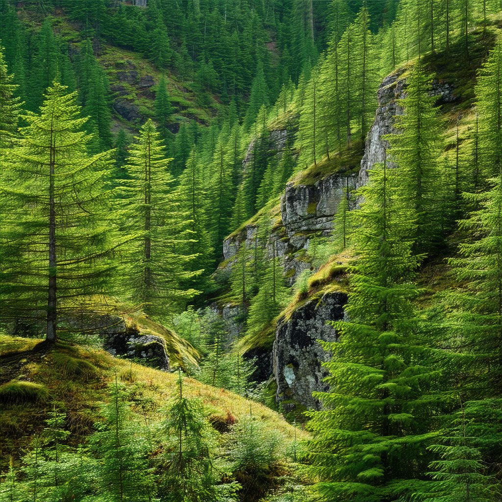 Lush green forest filled with tall trees