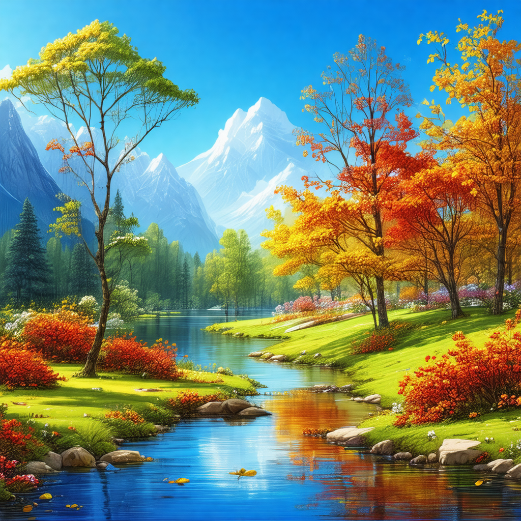 Serene scene of a river flowing through a lush green valley